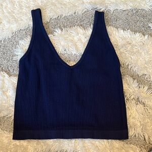 Navy Blue Ribbed Women's Top